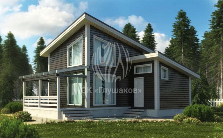 Дом с односкатной крышей «Хай-Тек» №146 под ключ недорого: проект от СК Глушаков